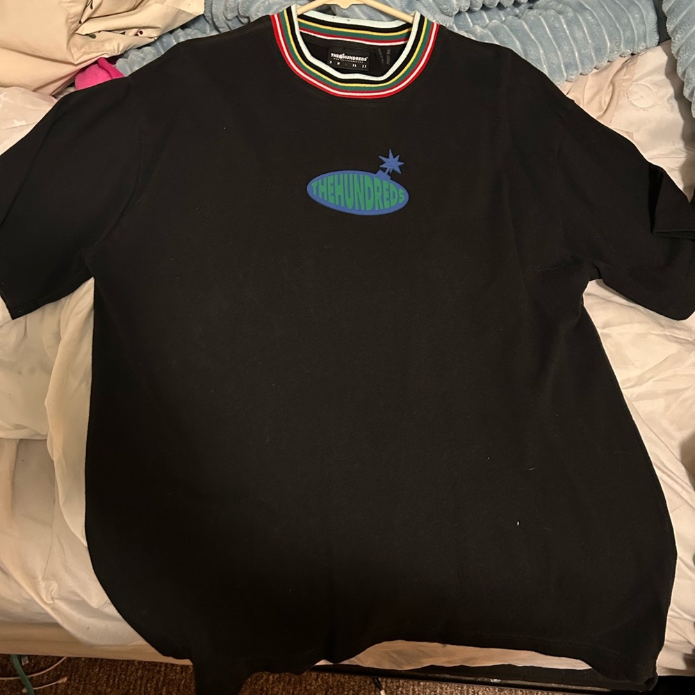 The Hundreds Black Tee with Multicolor Collar